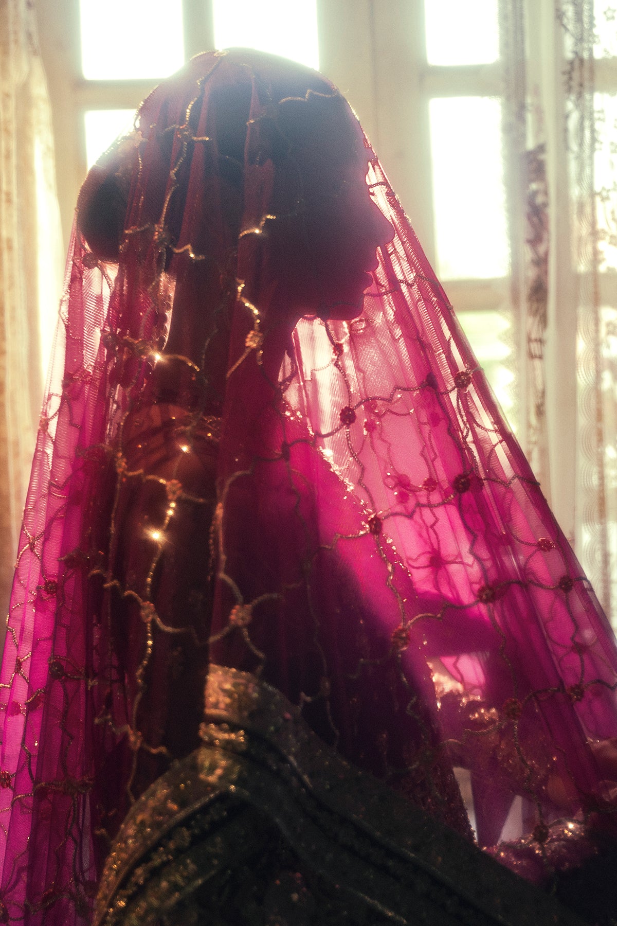 Pakistani Deep Purple Zardozi Net & Silk Pishwas (3-Piece) - Image 2