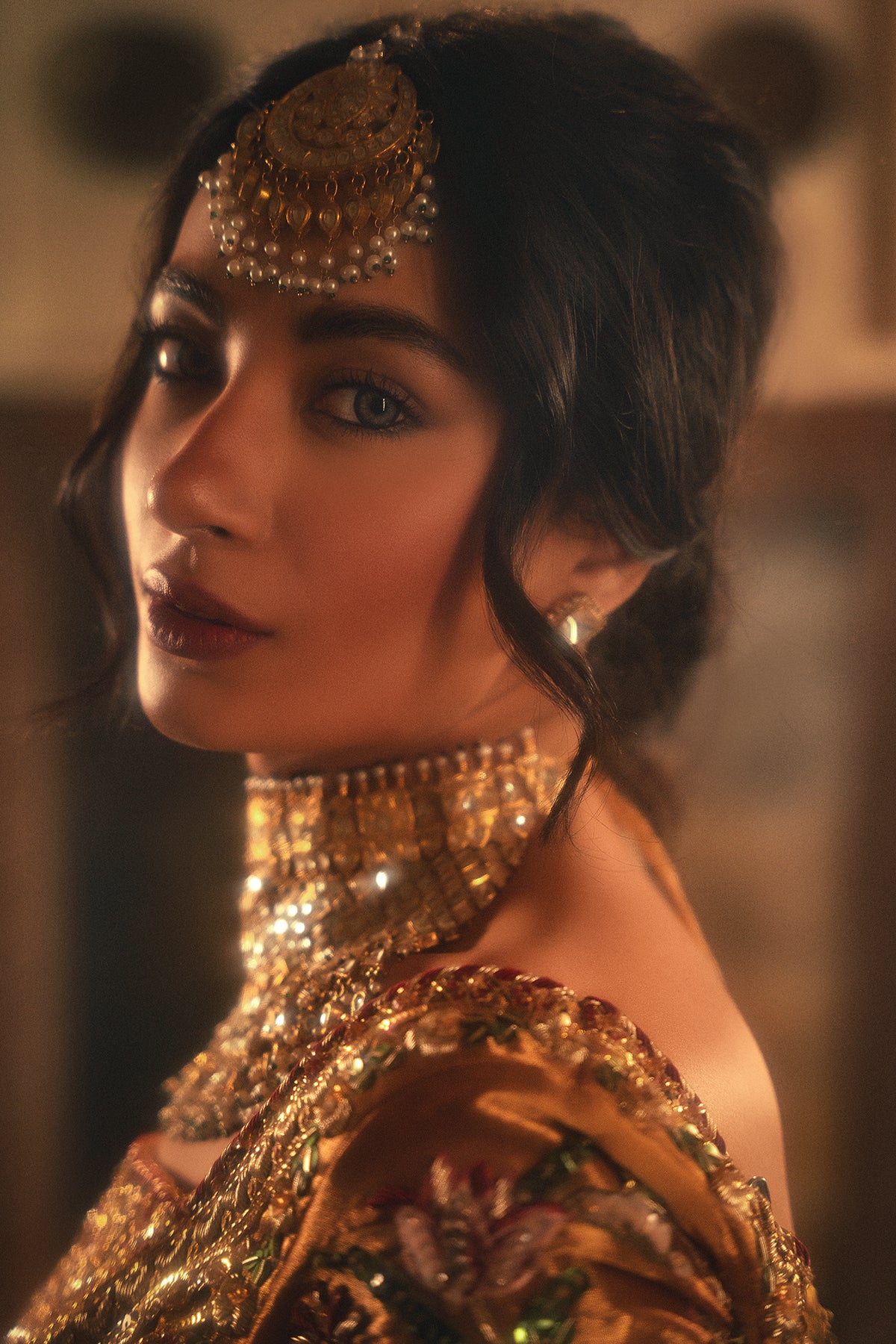 Pakistani Deep Purple Zardozi Net & Silk Pishwas (3-Piece) - Image 3