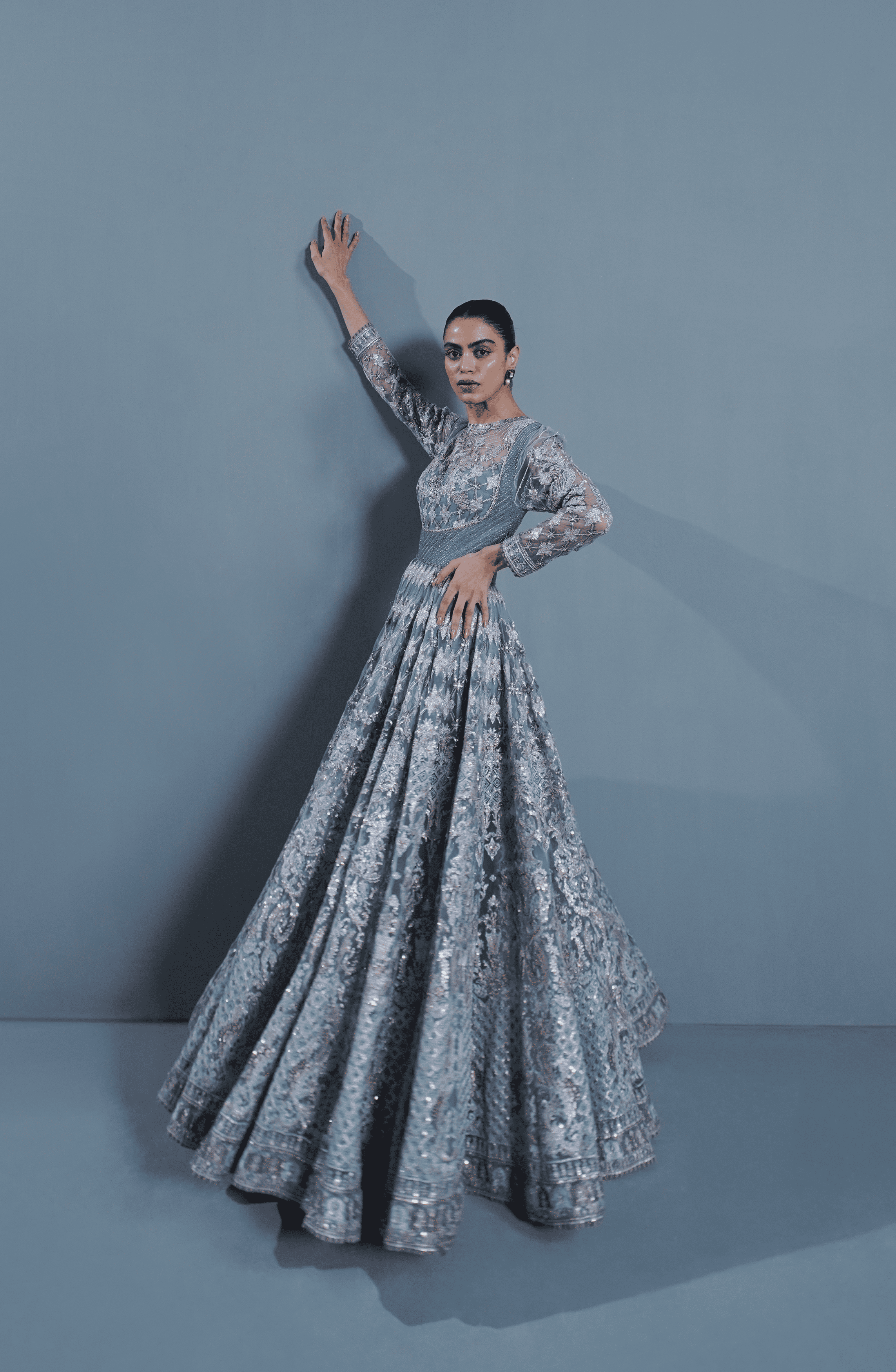 Faded Purple Embroidered Net Pishwas Dress (3-Piece) - Image 2