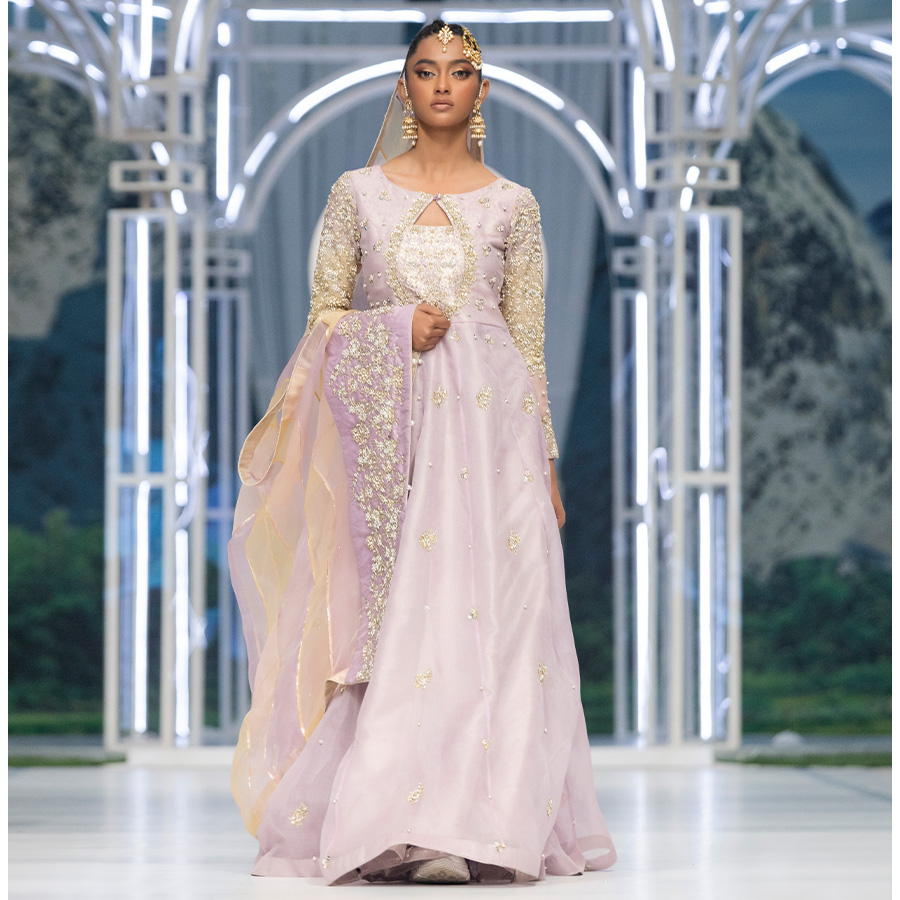 Lilac Hand-Embellished Organza & Tissue Pishwas (2-Piece) - Image 1