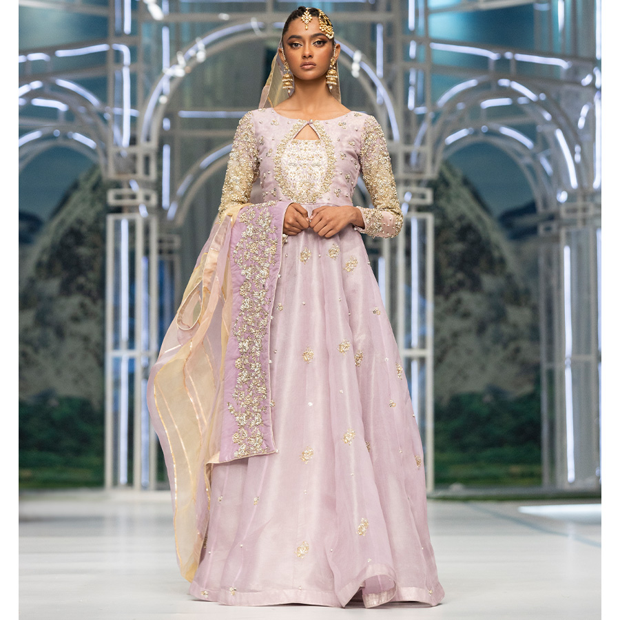 Lilac Hand-Embellished Organza & Tissue Pishwas (2-Piece) - Image 2