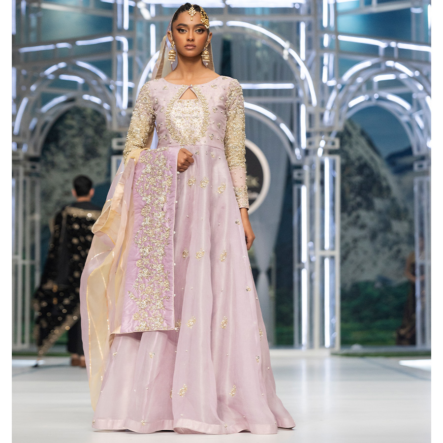 Lilac Hand-Embellished Organza & Tissue Pishwas (2-Piece) - Image 3