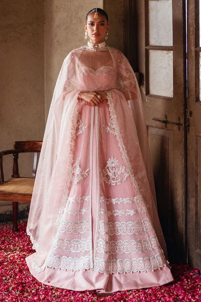 Pakistani Lilac Embellished Organza Pishwas Dress (3-Piece) - Image 1