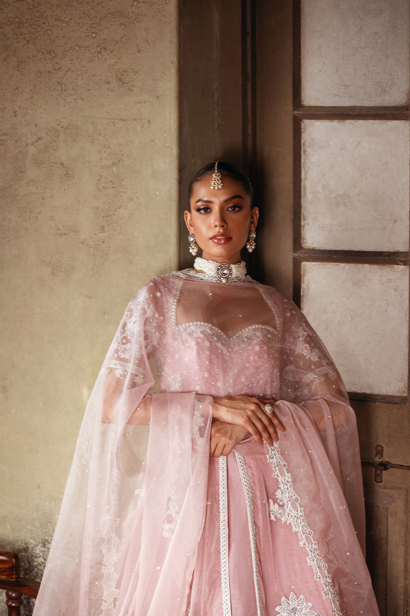 Pakistani Lilac Embellished Organza Pishwas Dress (3-Piece) - Image 4