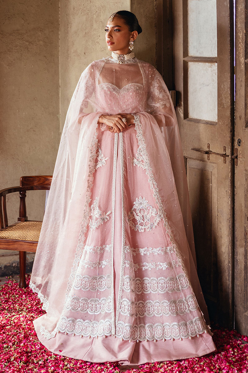 Pakistani Lilac Embellished Organza Pishwas Dress (3-Piece) - Image 7