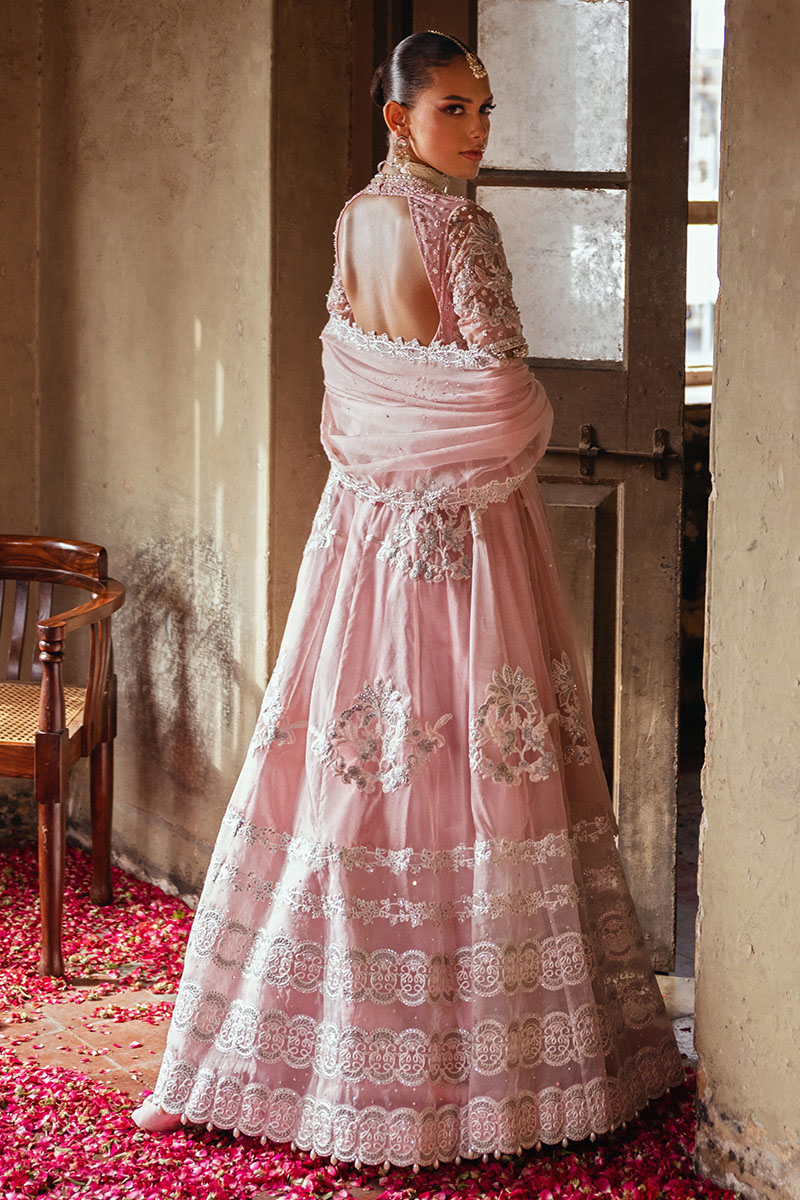 Pakistani Lilac Embellished Organza Pishwas Dress (3-Piece) - Image 8