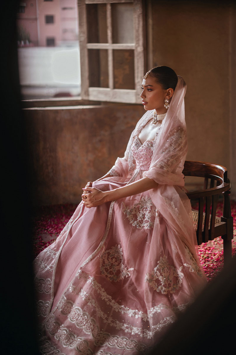 Pakistani Lilac Embellished Organza Pishwas Dress (3-Piece) - Image 9