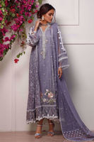 Pakistani Orchid Purple Embroidered Organza Pishwas (3-Piece) - Image 2