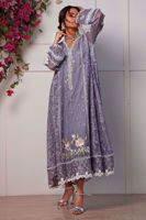 Pakistani Orchid Purple Embroidered Organza Pishwas (3-Piece) - Image 6