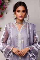 Pakistani Orchid Purple Embroidered Organza Pishwas (3-Piece) - Image 7
