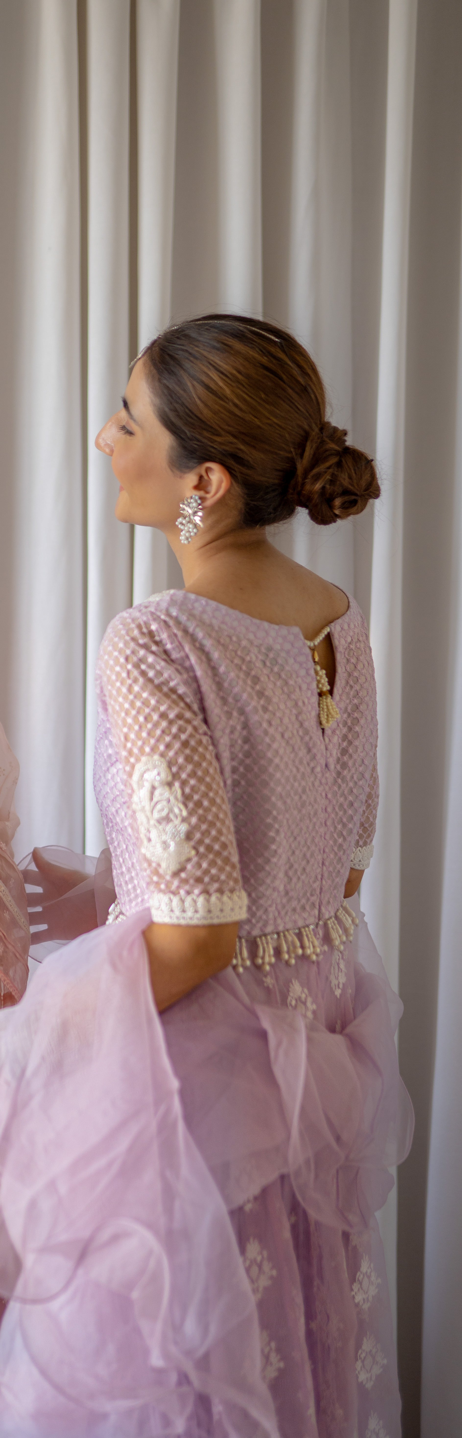 Lilac Embroidered Organza Pishwas Dress (3-Piece) - Image 4