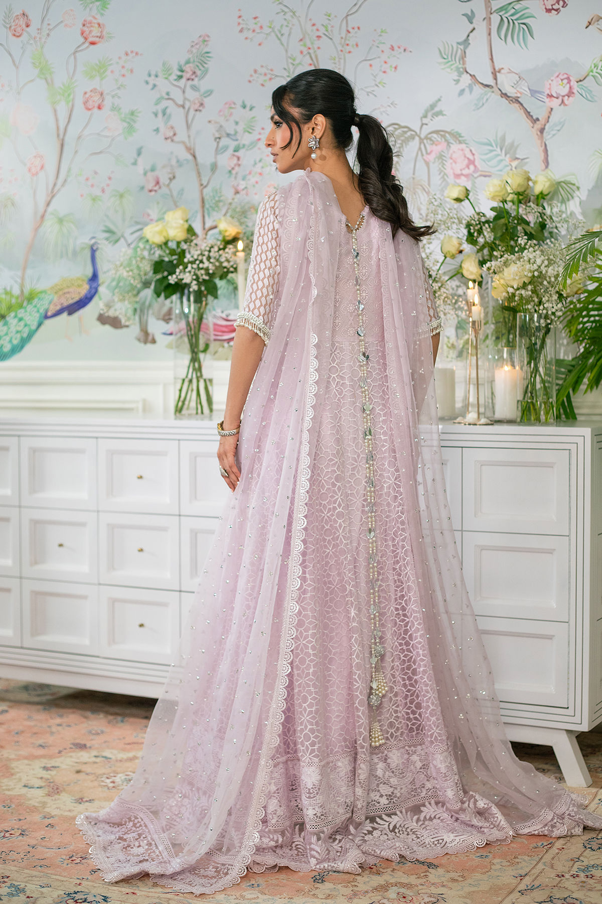 Pakistani Lilac Zardozi Organza Floor-Length Pishwas (3-Piece) - Image 5