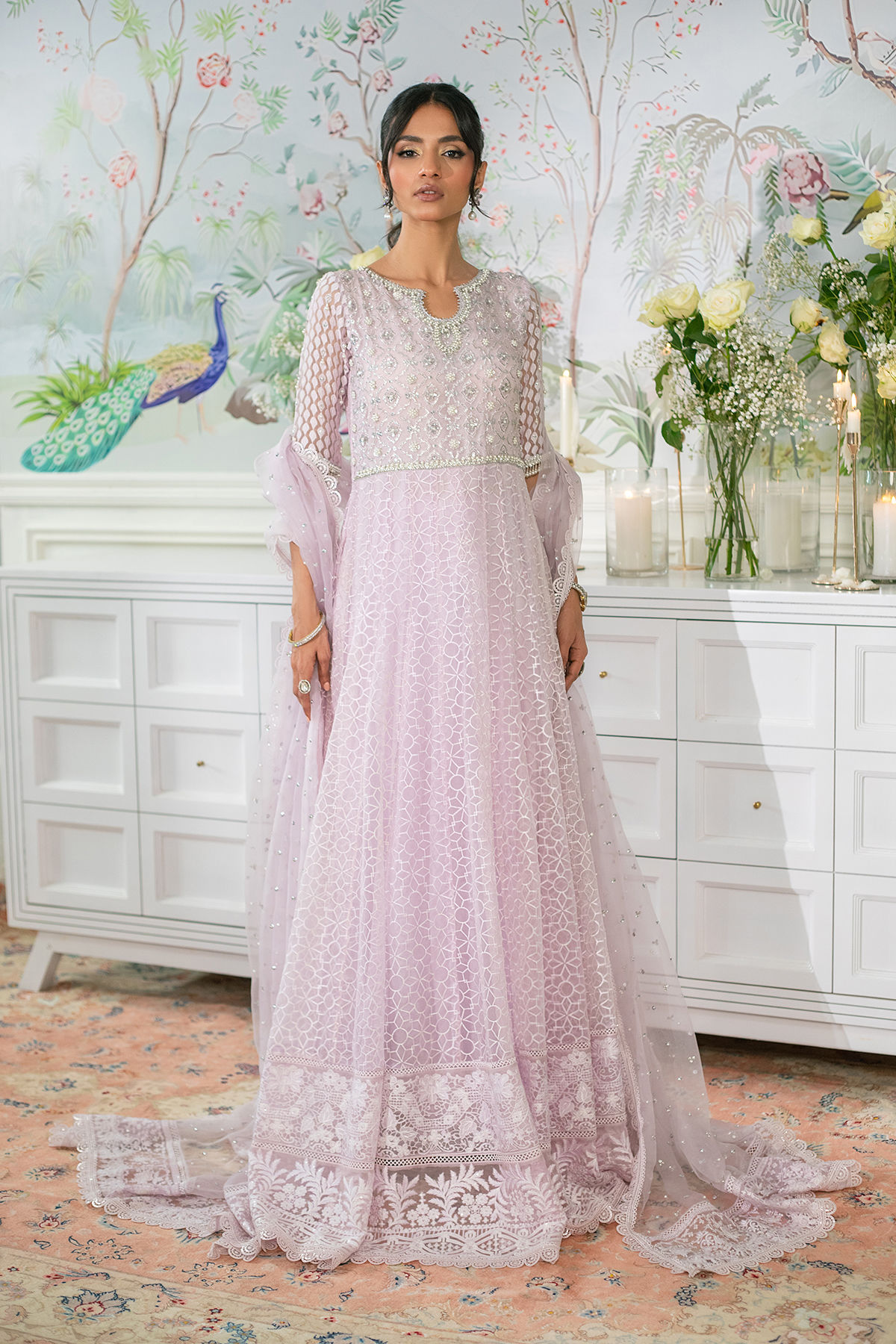 Pakistani Lilac Zardozi Organza Floor-Length Pishwas (3-Piece) - Image 6