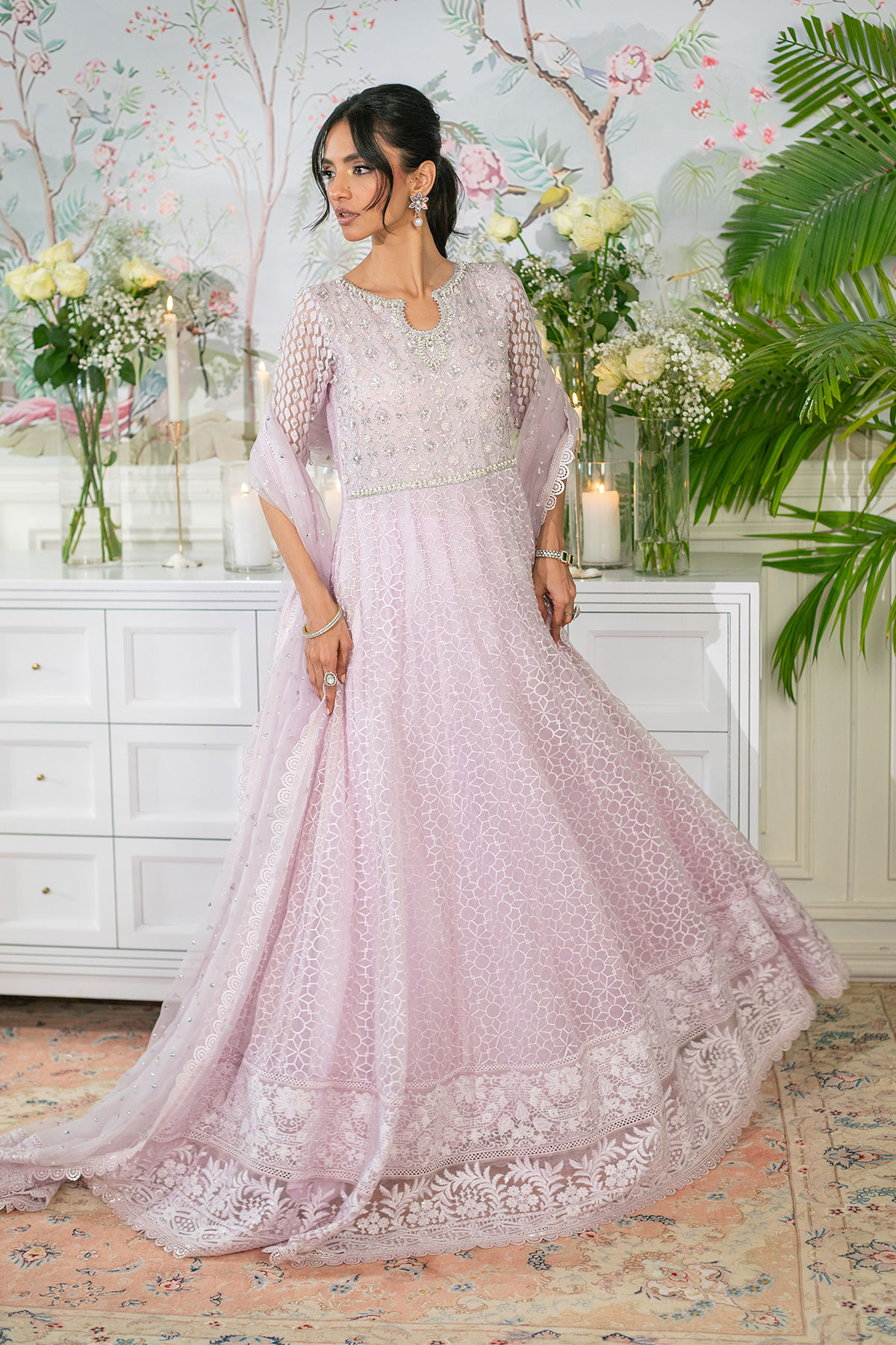 Pakistani Lilac Zardozi Organza Floor-Length Pishwas (3-Piece) - Image 7