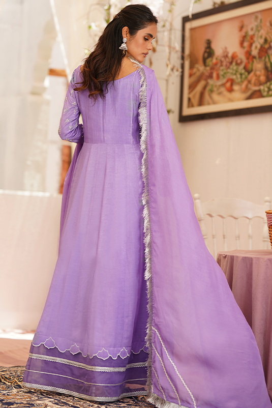 Pakistani Lavender Hand-Embroidered PK Raw Silk Pishwas (3-Piece) - Image 5