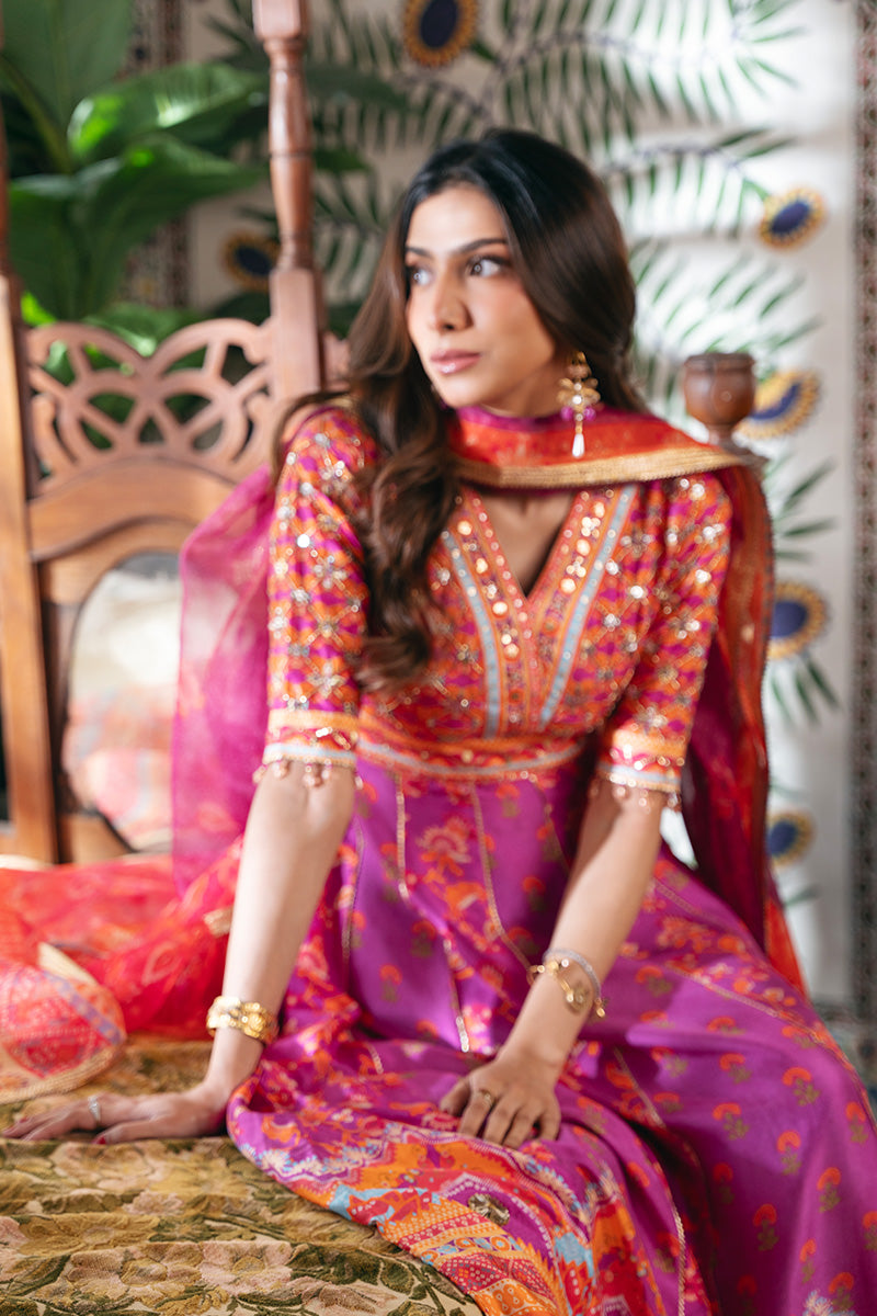 Pakistani Purple Hand-Embellished Pure Raw Silk Pishwas (2-Piece) - Image 6