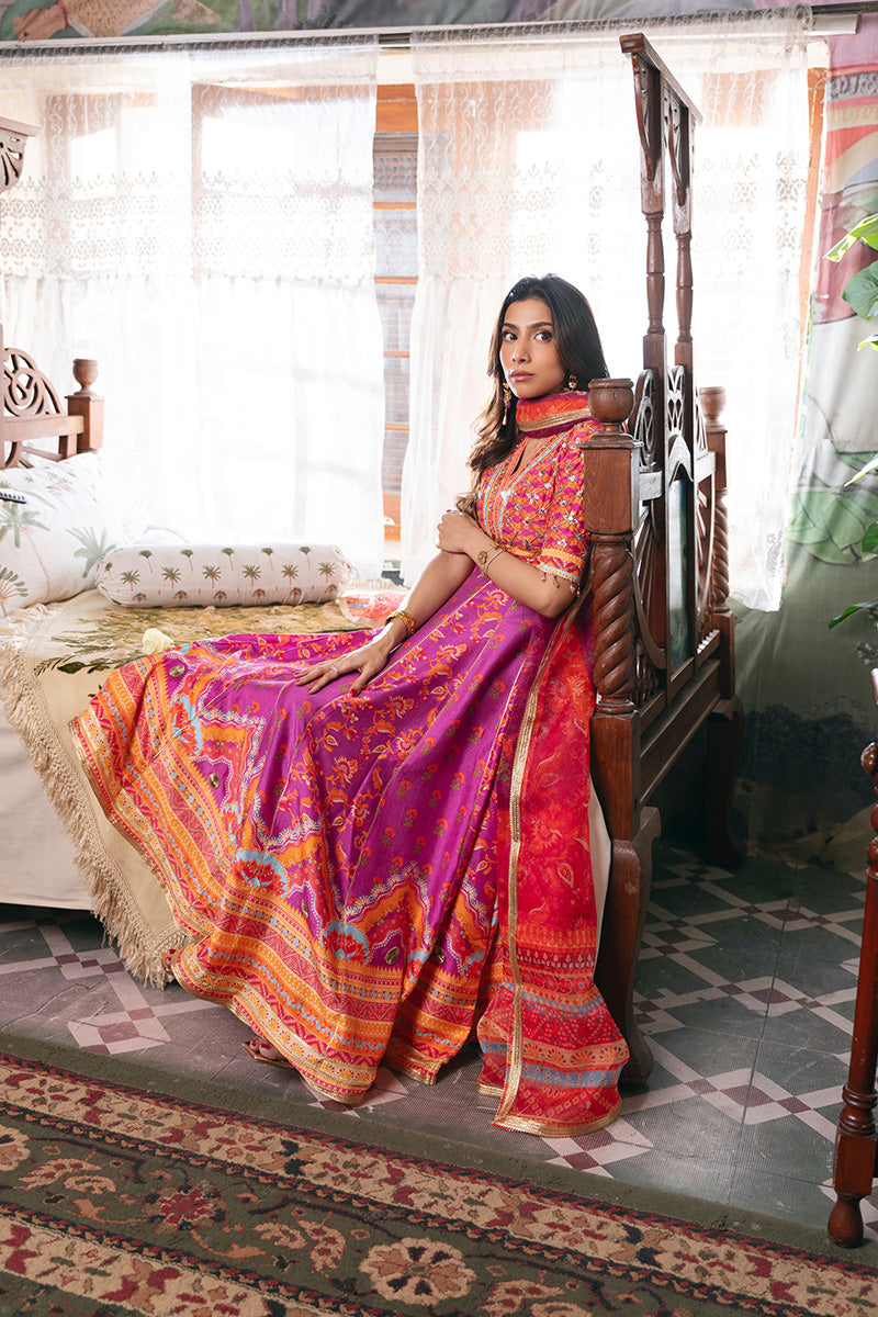 Pakistani Purple Hand-Embellished Pure Raw Silk Pishwas (2-Piece) - Image 8