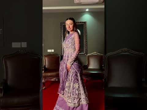 Pakistani Lavender Embroidered Net & Raw Silk Pishwas (3-Piece) - Image 9