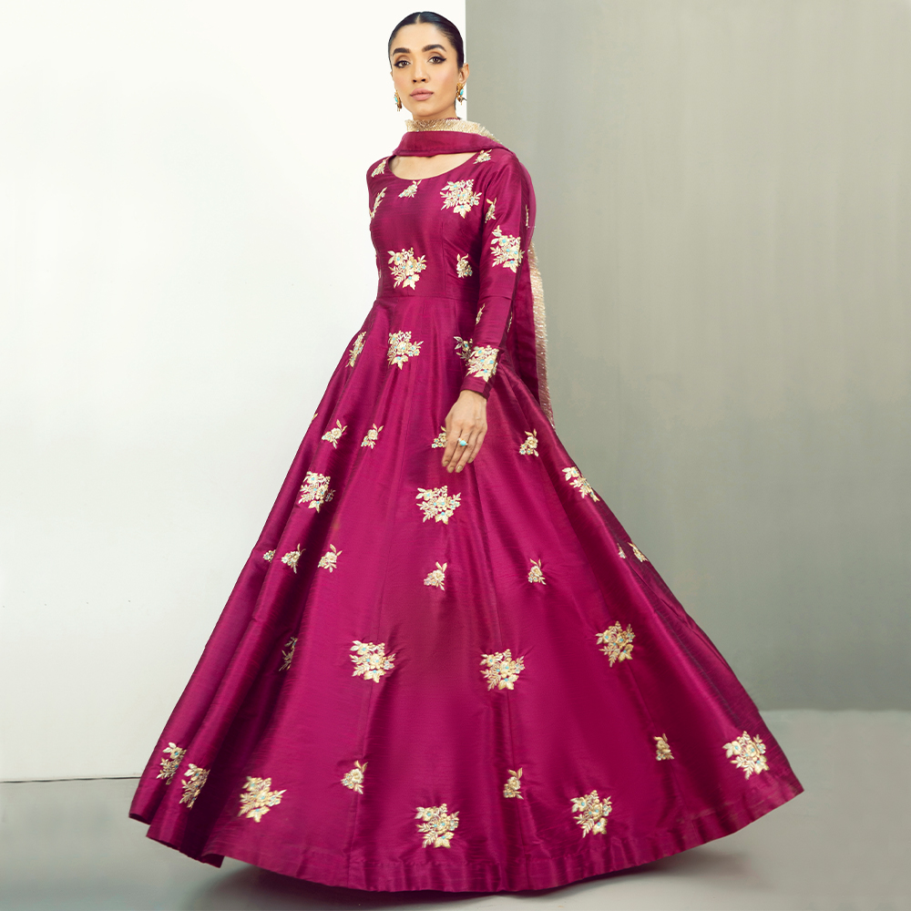 Berry Purple Embroidered Raw Silk Pishwas (3-Piece) - Image 6