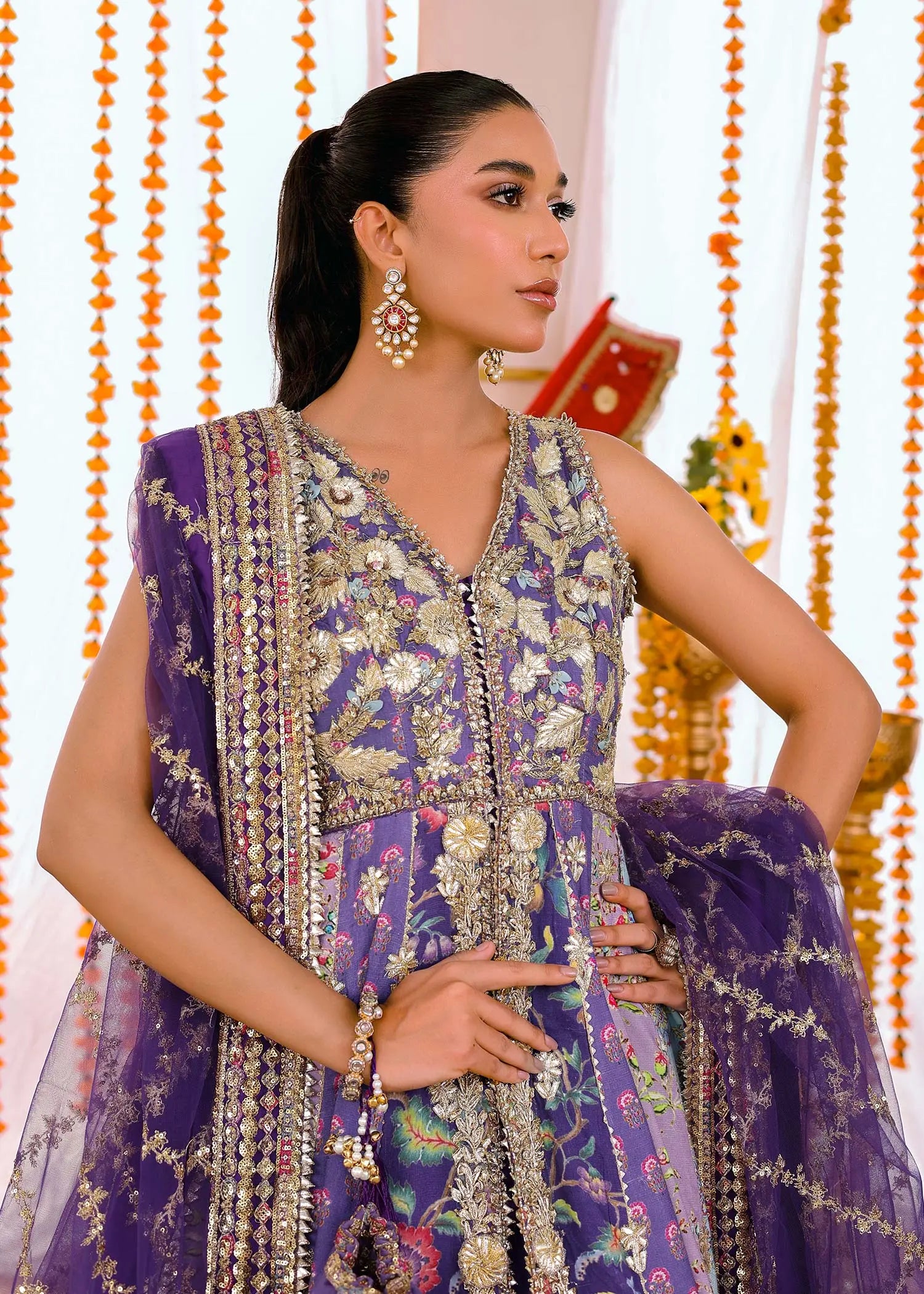 Purple Embroidered PK Raw Silk Pishwas (3-Piece) - Image 6