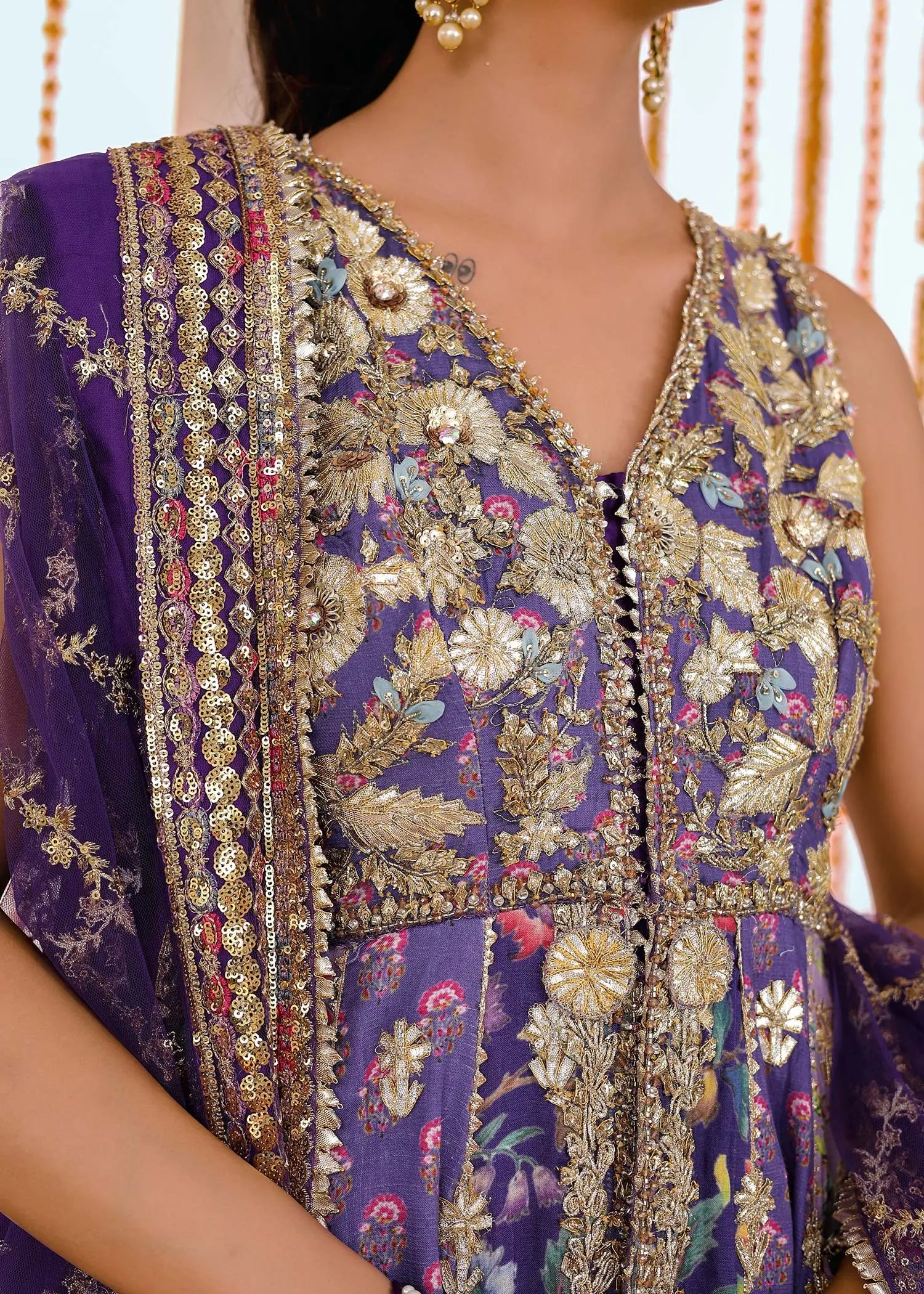 Purple Embroidered PK Raw Silk Pishwas (3-Piece) - Image 8