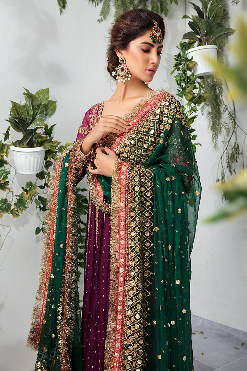 Purple Embroidered Net Silk-Blend Pishwas (2-Piece) - Image 2