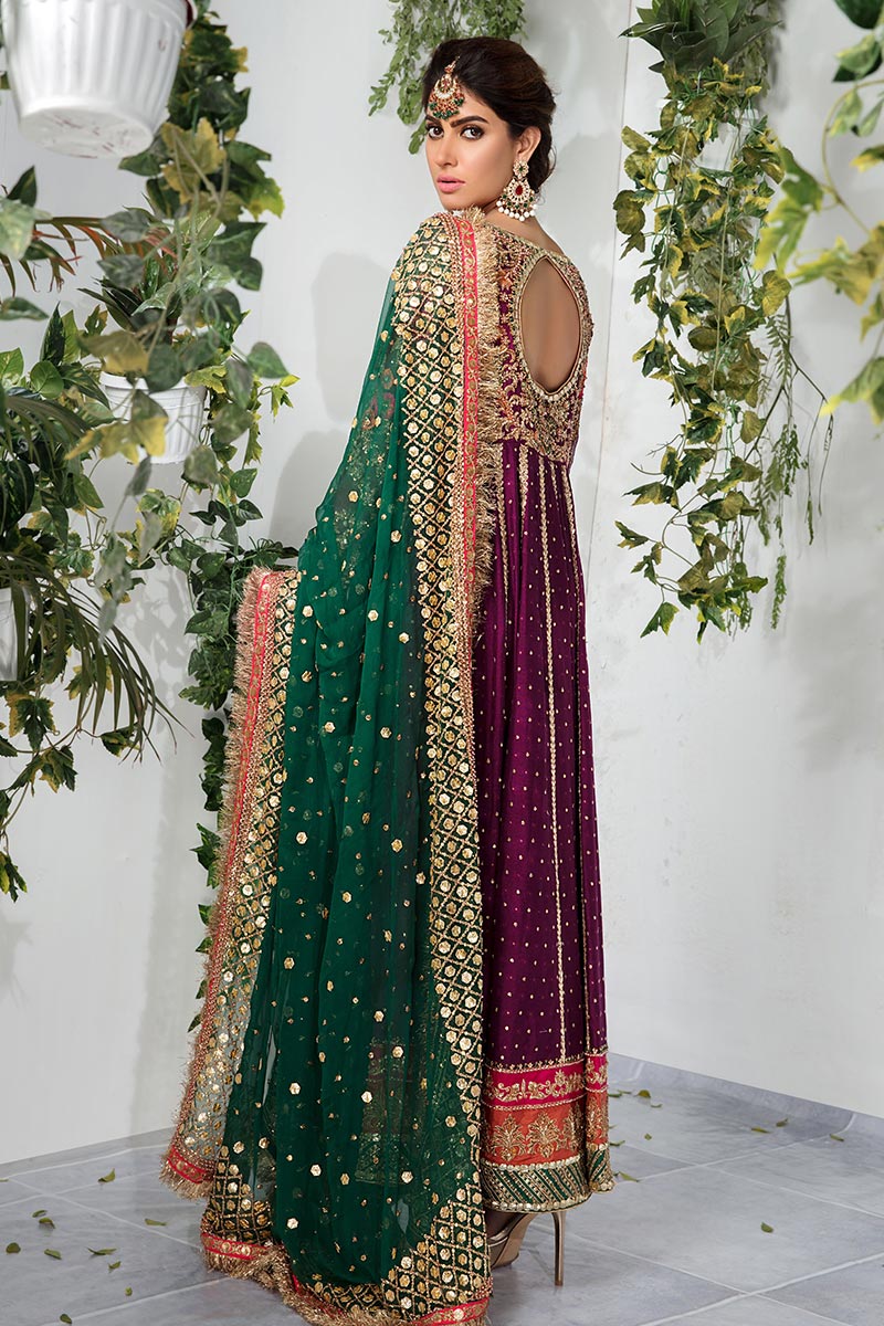 Purple Embroidered Net Silk-Blend Pishwas (2-Piece) - Image 4