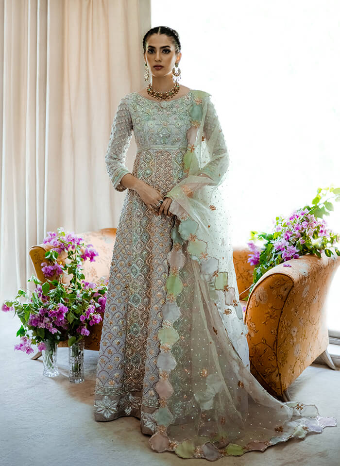 Pakistani Lilac Embroidered Silk-Blend Pishwas Dress (3-Piece) - Image 1