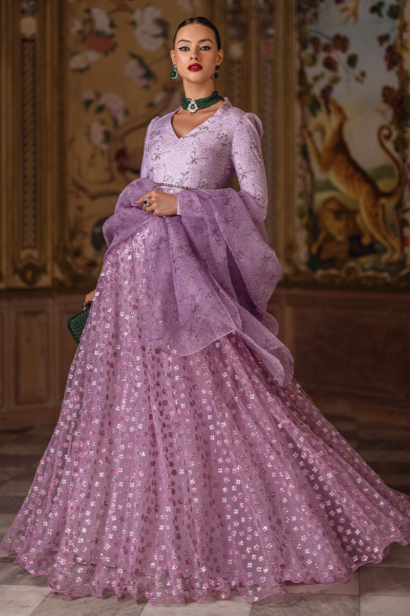 Lilac Sequin Embroidered Silk Net Pishwas (2-Piece) - Image 1