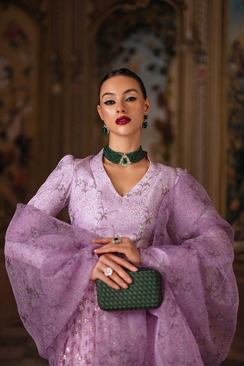 Lilac Sequin Embroidered Silk Net Pishwas (2-Piece) - Image 3