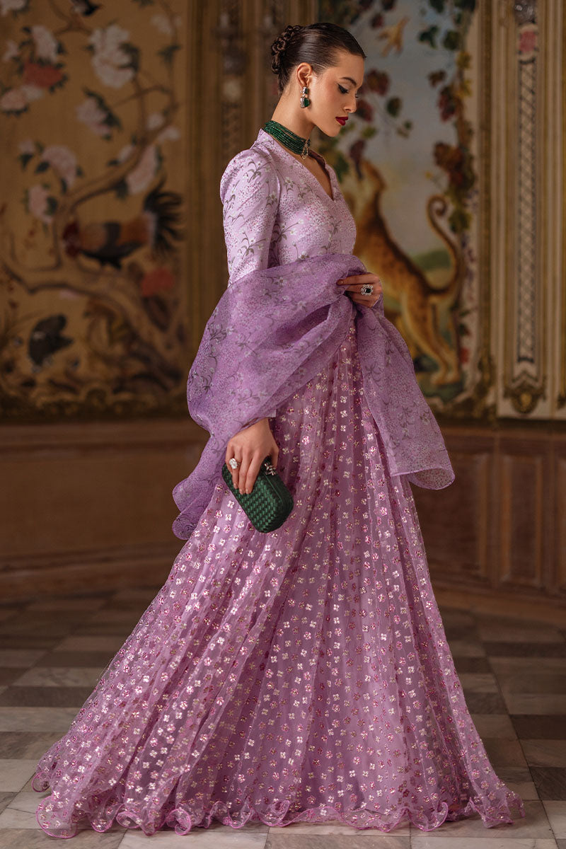 Lilac Sequin Embroidered Silk Net Pishwas (2-Piece) - Image 4