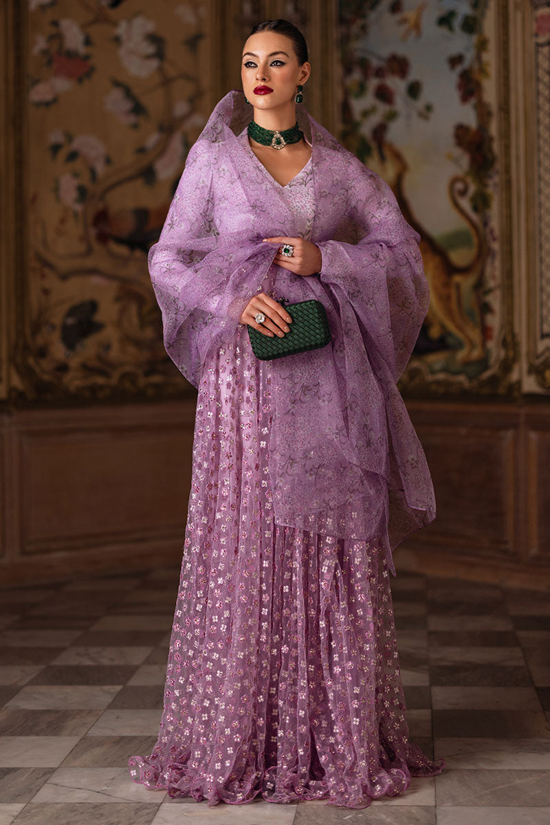 Lilac Sequin Embroidered Silk Net Pishwas (2-Piece) - Image 5