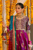 Deep Plum Zardozi Silk Pishwas Dress (2-Piece) - Image 5