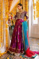Deep Plum Zardozi Silk Pishwas Dress (2-Piece) - Image 7