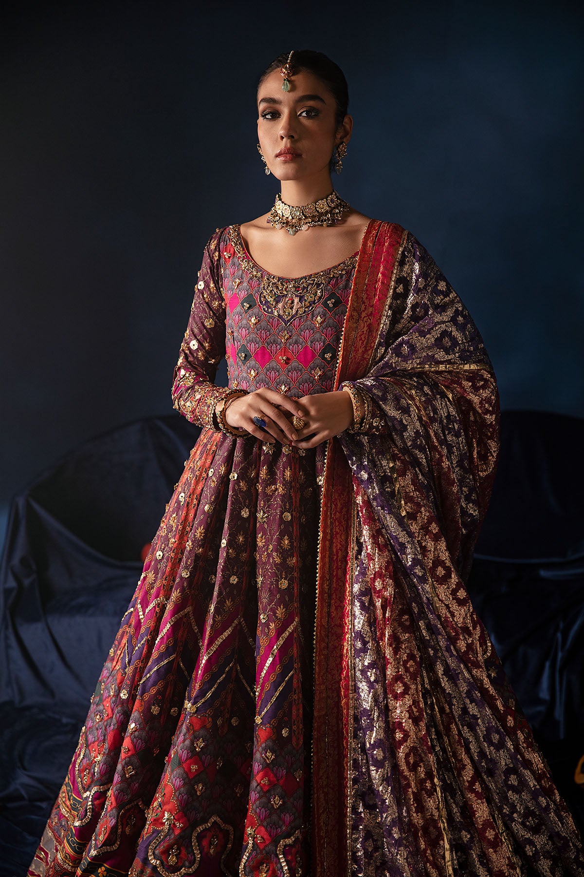 Pakistani Purple Zardozi Blended Silk Pishwas (2-Piece) - Image 2