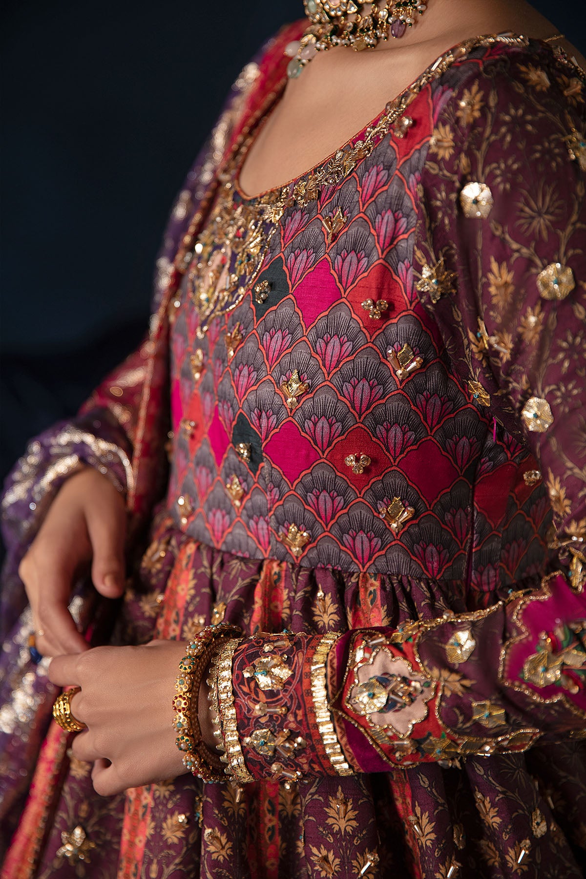 Pakistani Purple Zardozi Blended Silk Pishwas (2-Piece) - Image 5