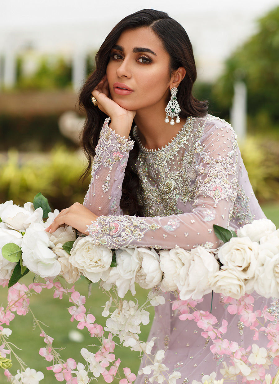 Lavender Hand-Embellished Tulle Tissue Pishwas (2-Piece) - Image 9