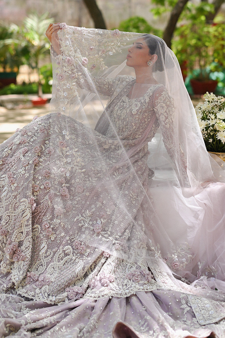 Lilac Zardozi Tulle Pishwas Dress (3-Piece) - Image 3