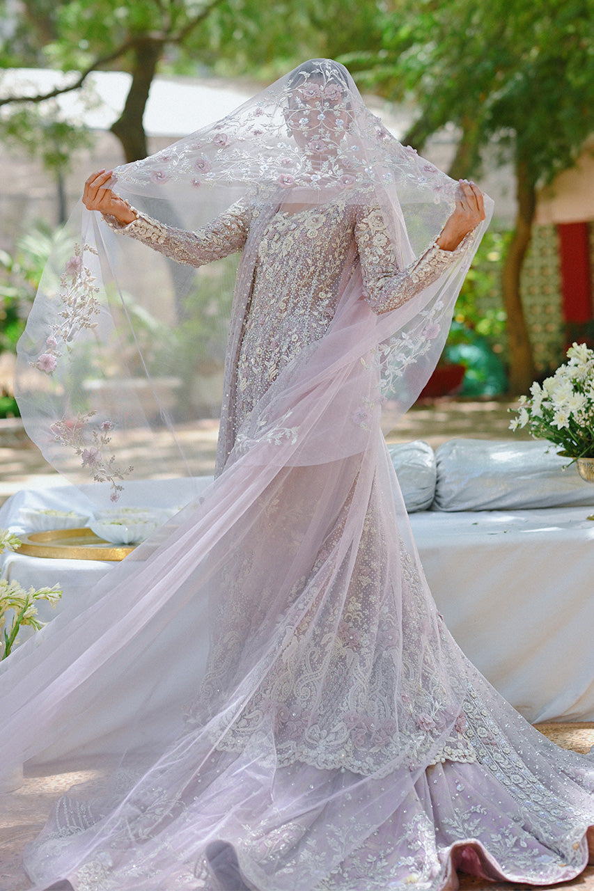 Lilac Zardozi Tulle Pishwas Dress (3-Piece) - Image 5