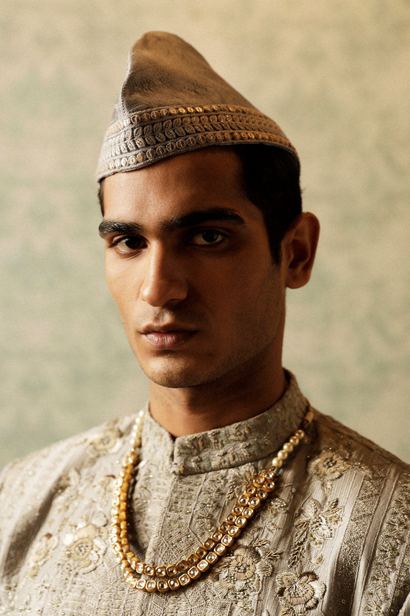 Mud Lilac Jacquard Prince Coat with Sequins (3-Piece) - Image 3