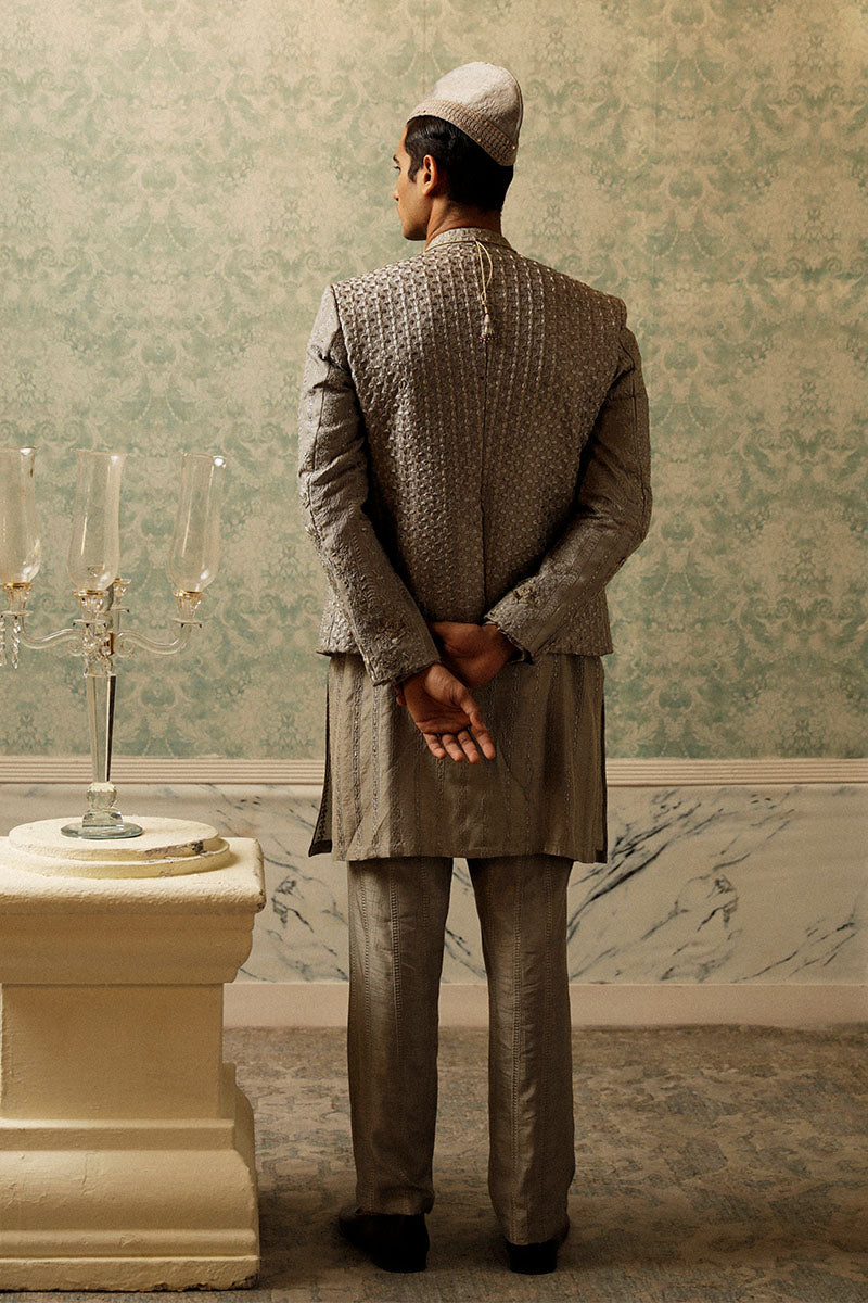 Mud Lilac Jacquard Prince Coat with Sequins (3-Piece) - Image 4