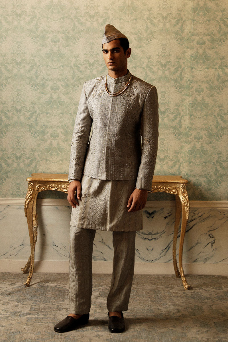 Mud Lilac Tilla Embroidered Jacquard Prince Coat (3-Piece) - Image 1