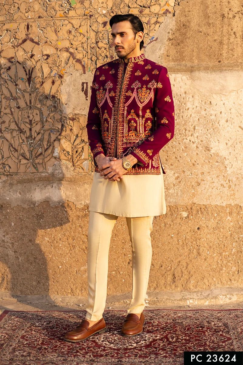 Purple Embroidered Serona Prince Coat (3-Piece) - Image 1