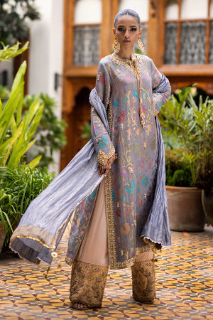 Pakistani Lavender Marori Gota Kora Banarsi Silk Salwar Kameez (3-Piece) - Image 1