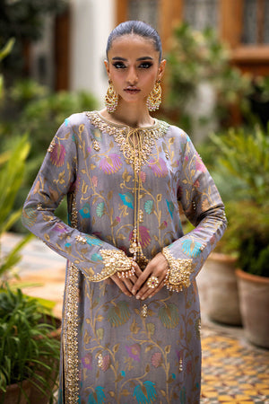 Pakistani Lavender Marori Gota Kora Banarsi Silk Salwar Kameez (3-Piece) - Image 2