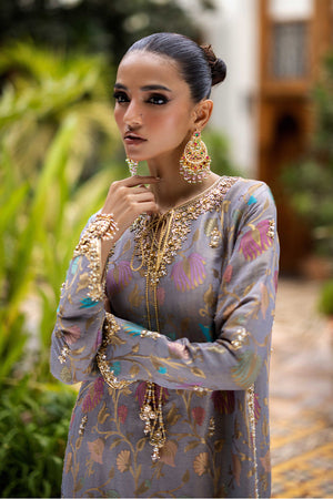 Pakistani Lavender Marori Gota Kora Banarsi Silk Salwar Kameez (3-Piece) - Image 3