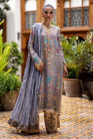 Pakistani Lavender Marori Gota Kora Banarsi Silk Salwar Kameez (3-Piece) - Image 5