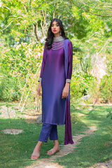 Pakistani Violet to Purple Swarovski Chamois Silk Salwar Kameez (3-Piece) - Image 2