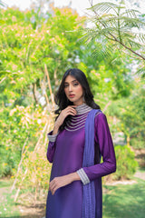 Pakistani Violet to Purple Swarovski Chamois Silk Salwar Kameez (3-Piece) - Image 5