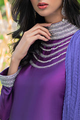 Pakistani Violet to Purple Swarovski Chamois Silk Salwar Kameez (3-Piece) - Image 7